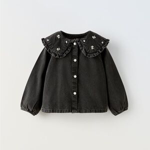Zara Black Denim Flower Blouse - Toddler 2-3 Years
